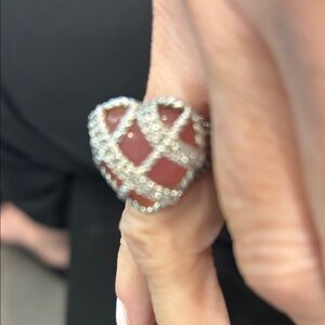 Judith  Ripka Lattice Pink Heart Statement Ring 6.